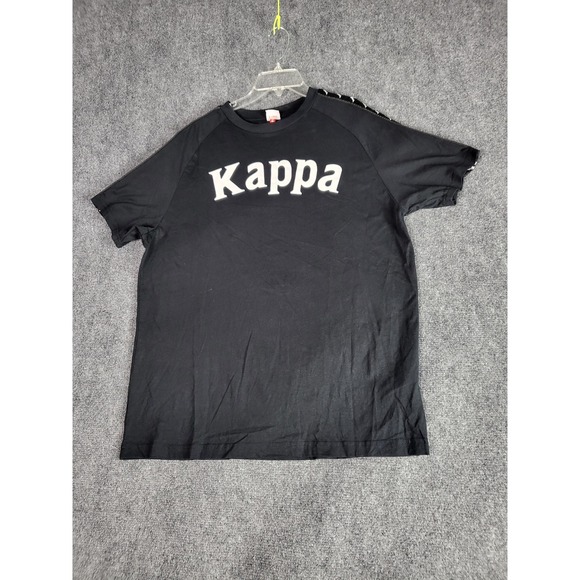 Kappa T-Shirt Logo Print Tape Trim Short Sleeve Black Tee Shirt Men Sz XL Casual - Picture 1 of 8